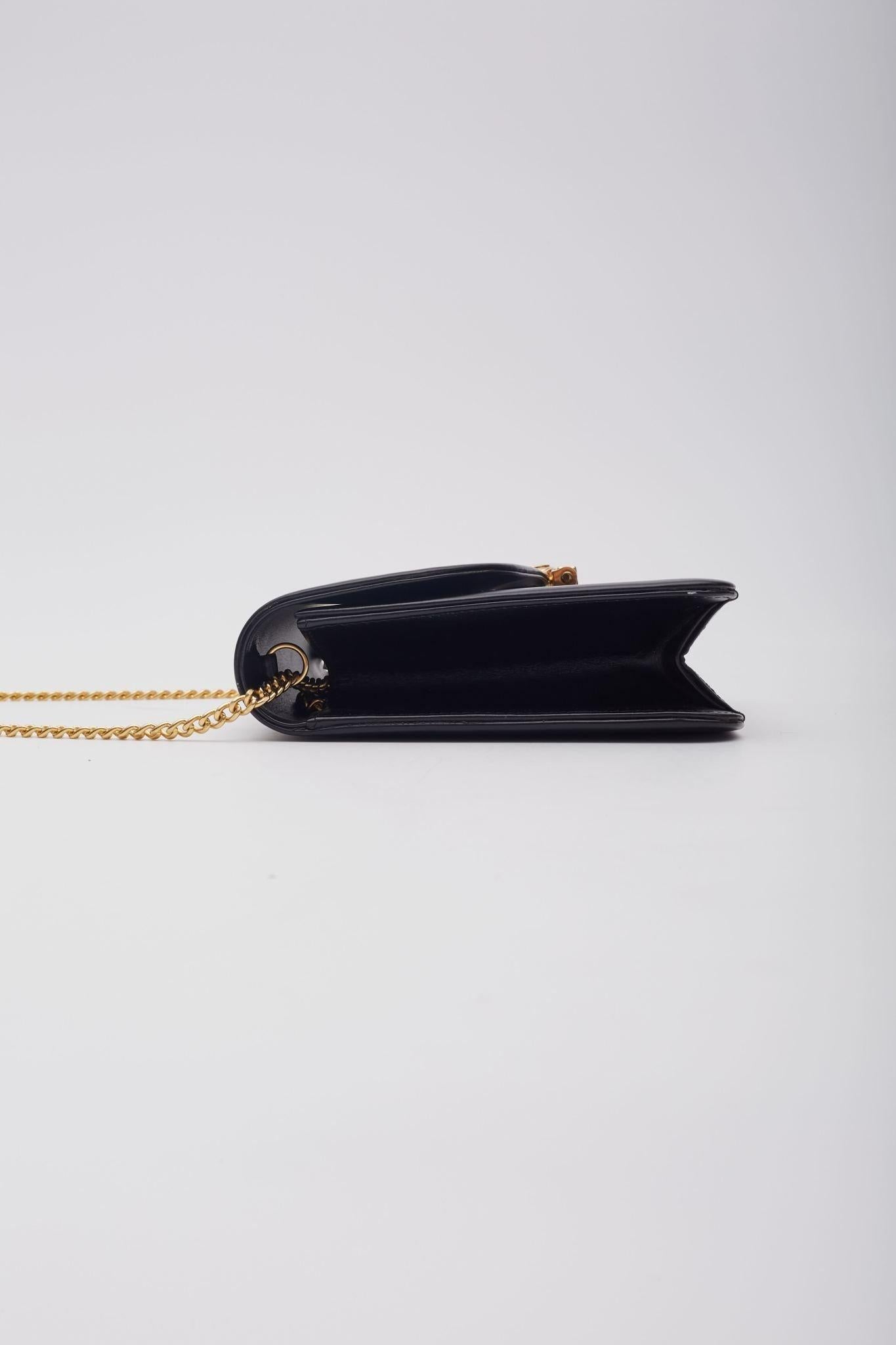 Dior Black Smooth Leather Chain Flap Shoulder Bag For Sale 2