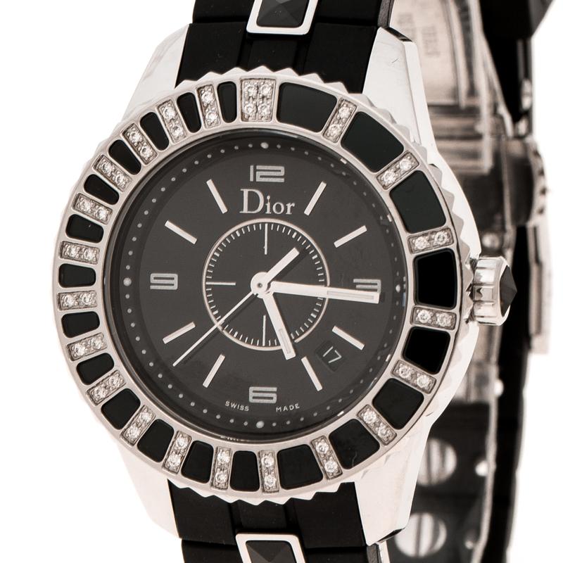 Contemporary Dior Black Stainless Steel Christal CD113115 Women's Wristwatch 34 mm