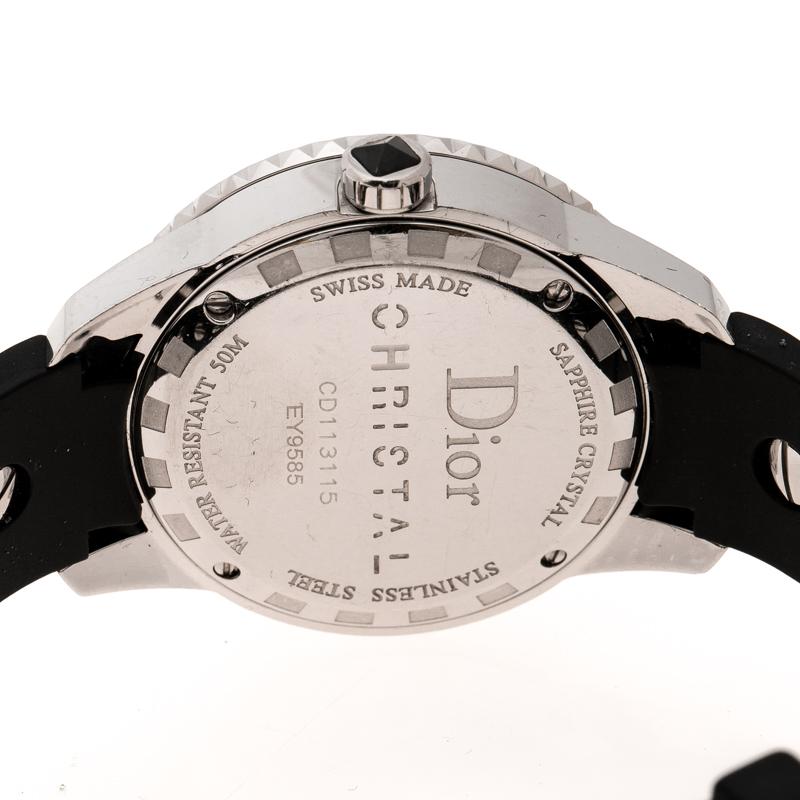 Dior Black Stainless Steel Christal CD113115 Women's Wristwatch 34 mm In Good Condition In Dubai, Al Qouz 2