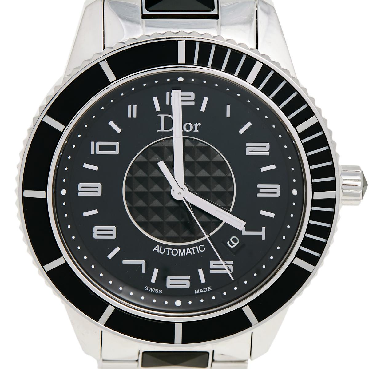 Dior Black Stainless Steel Christal CD115510M001 Men's Wristwatch 42 mm In Good Condition In Dubai, Al Qouz 2