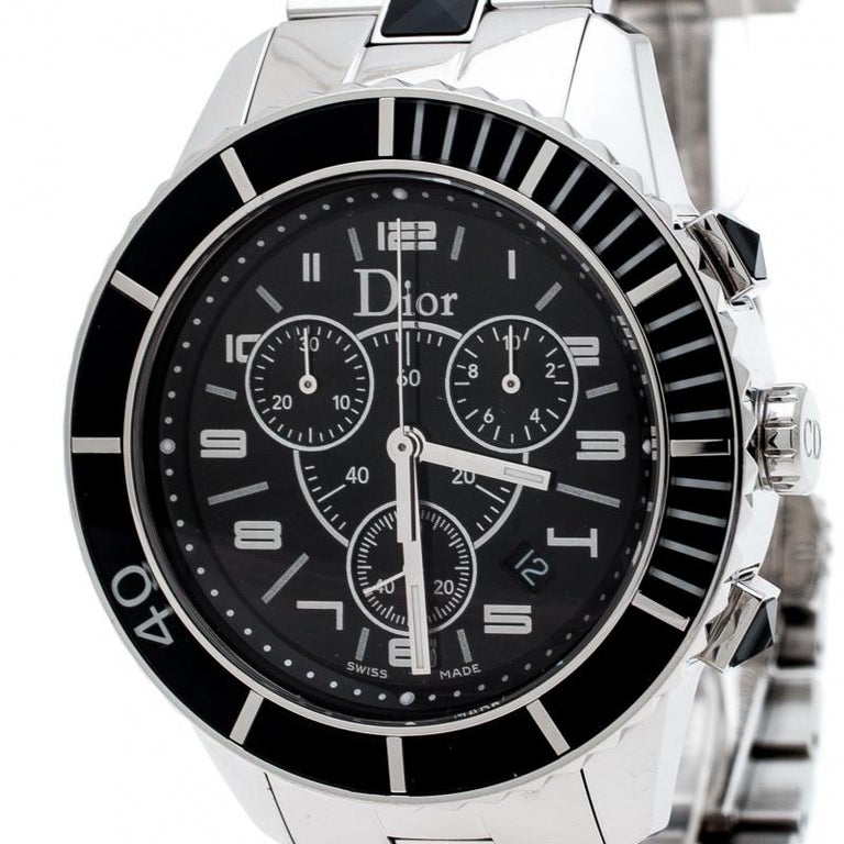 Dior Black Stainless Steel Christal CD14317 Men's Wristwatch 38 mm For