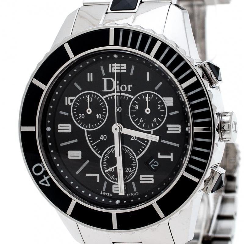 Contemporary Dior Black Stainless Steel Christal CD14317 Men's Wristwatch 38 mm