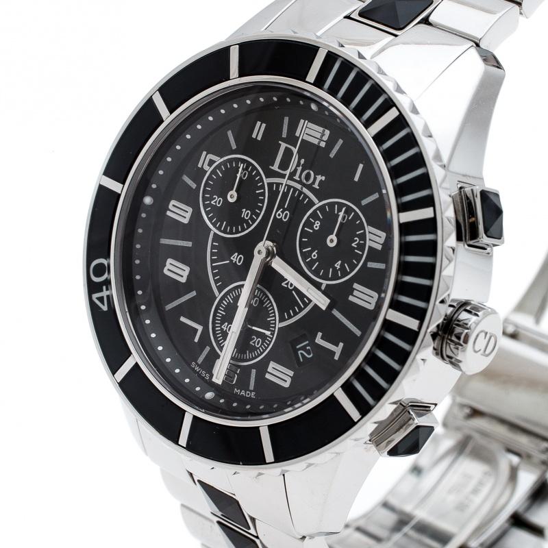 Dior Black Stainless Steel Christal CD14317 Men's Wristwatch 38 mm In Good Condition In Dubai, Al Qouz 2