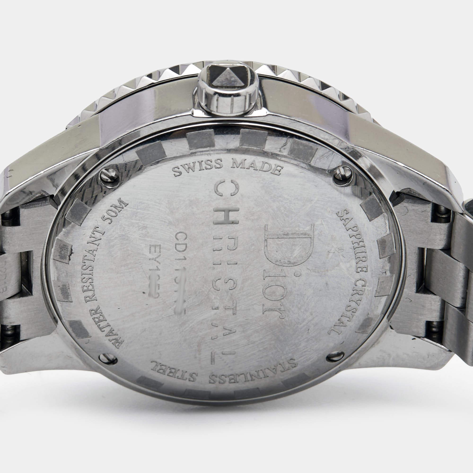 Contemporary Dior Black Stainless Steel Diamonds Christal CD113115 Women's Wristwatch 33 mm