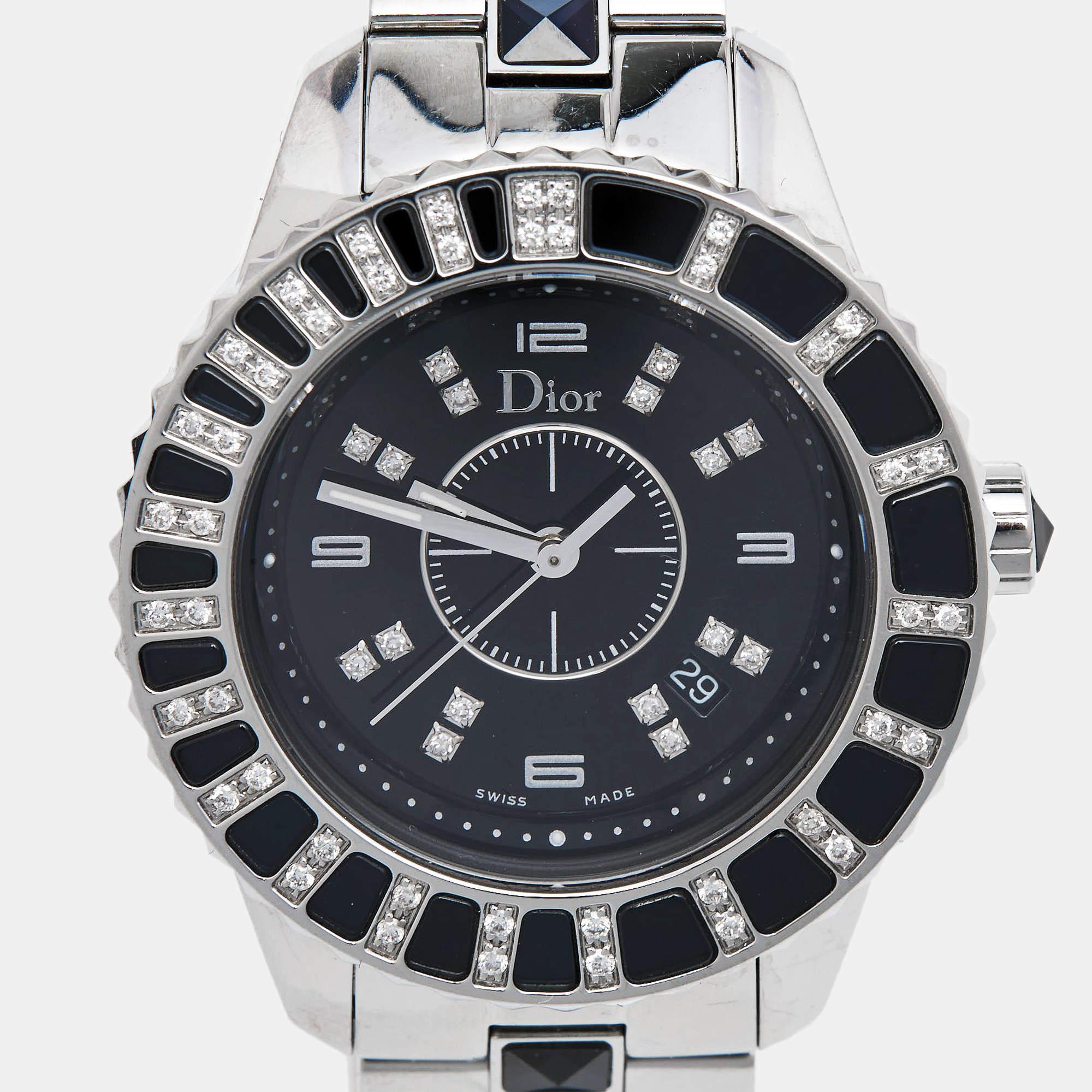 Dior Black Stainless Steel Diamonds Christal CD113115 Women's Wristwatch 33 mm 3