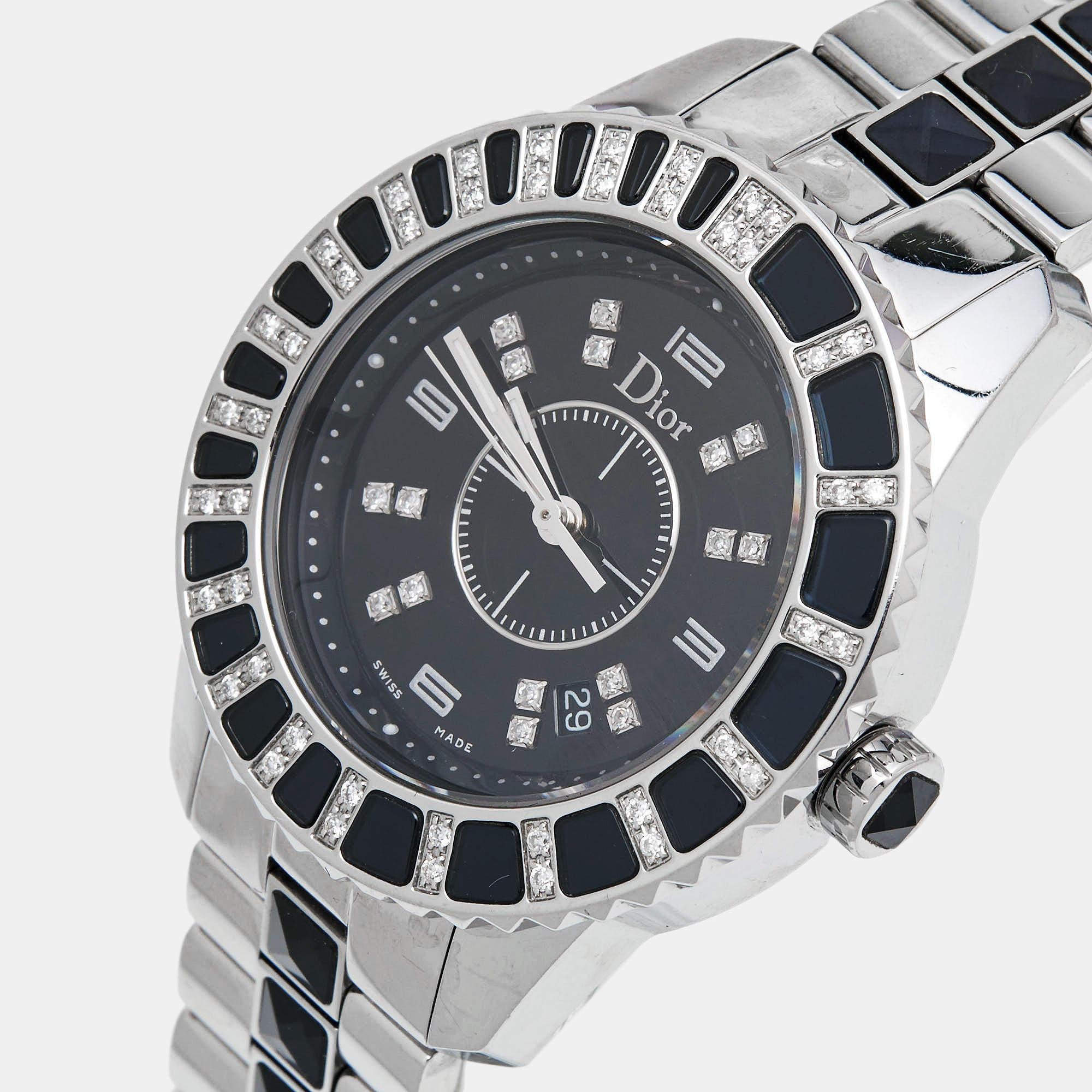 Dior Black Stainless Steel Diamonds Christal CD113115 Women's Wristwatch 33 mm 4