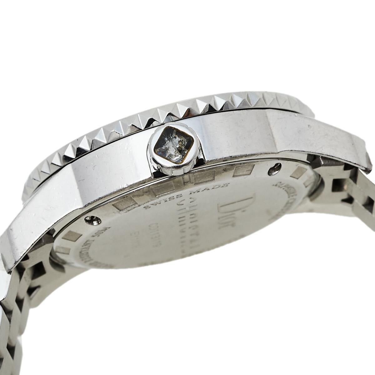 Contemporary Dior Black Stainless Steel Diamonds Christal CD113119 Women's Wristwatch 33 mm