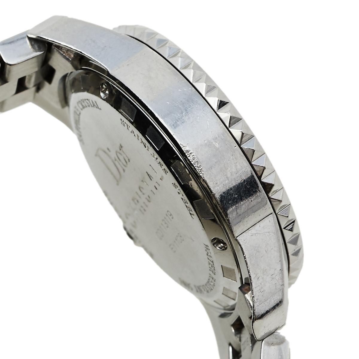 Antique Cushion Cut Dior Black Stainless Steel Diamonds Christal CD113119 Women's Wristwatch 33 mm