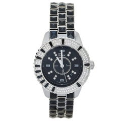 Christian Dior Schwarze Edelstahl-Diamanten Christal CD113119 Damenarmbanduhr 33 mm