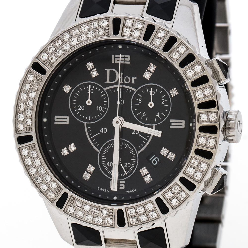 Dior Black Stainless Steel Diamonds Christal CD11431C Women's Wristwatch 38 mm In Good Condition In Dubai, Al Qouz 2