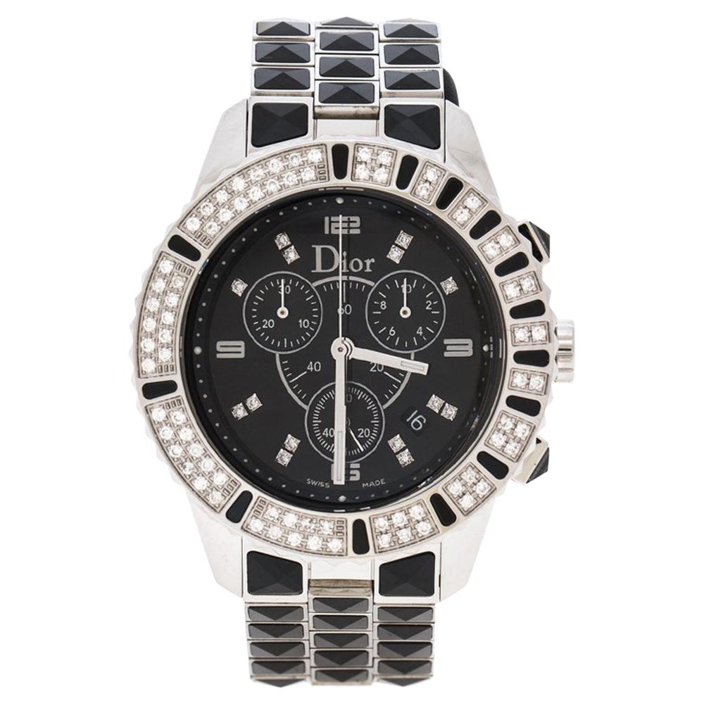 Dior Black Stainless Steel Diamonds Christal CD11431C Women's Wristwatch 38 mm