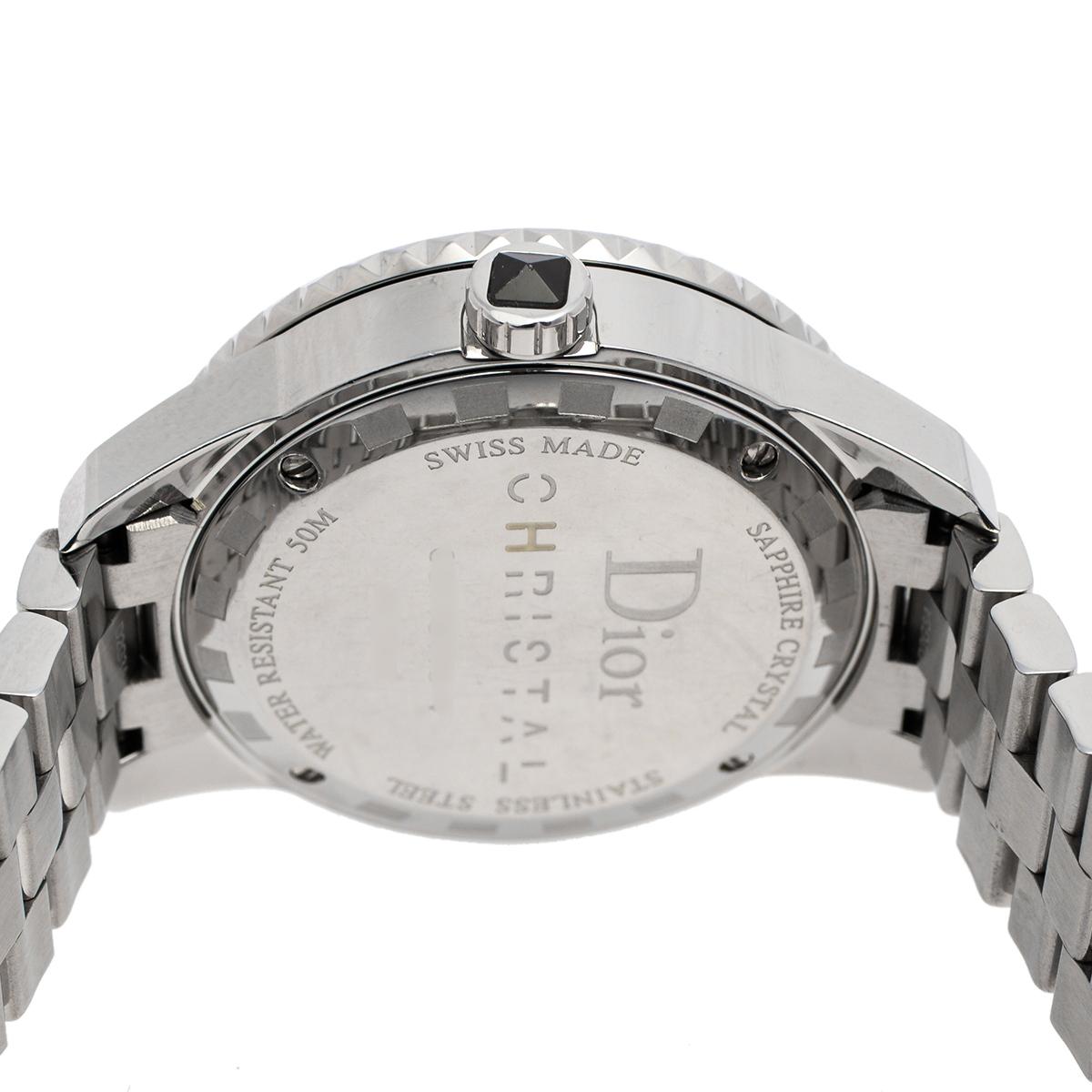Contemporary Dior Black Stainless Steel Diamonds Christal Women's Wristwatch 33 mm