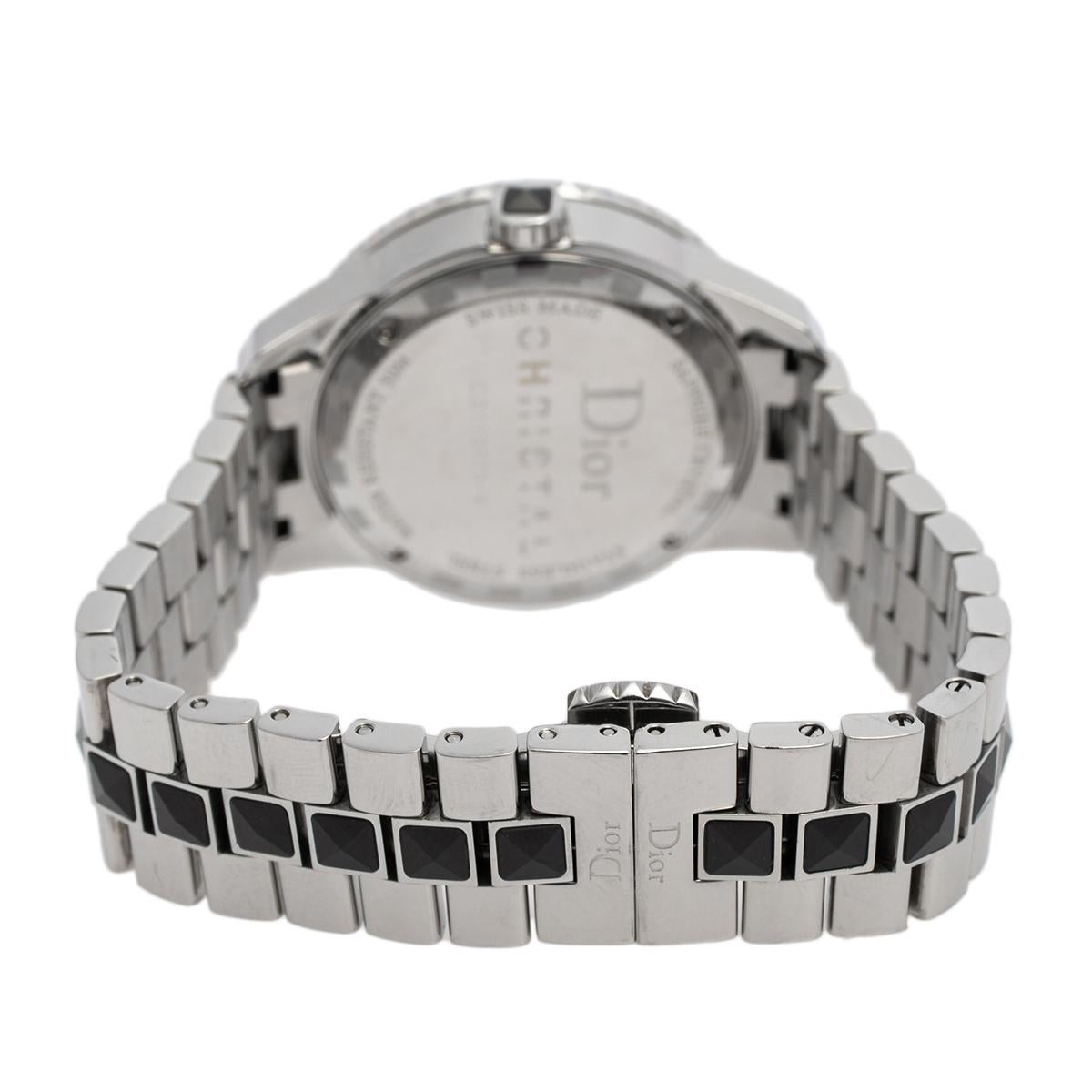 Dior Black Stainless Steel Diamonds Christal Women's Wristwatch 33 mm In Good Condition In Dubai, Al Qouz 2