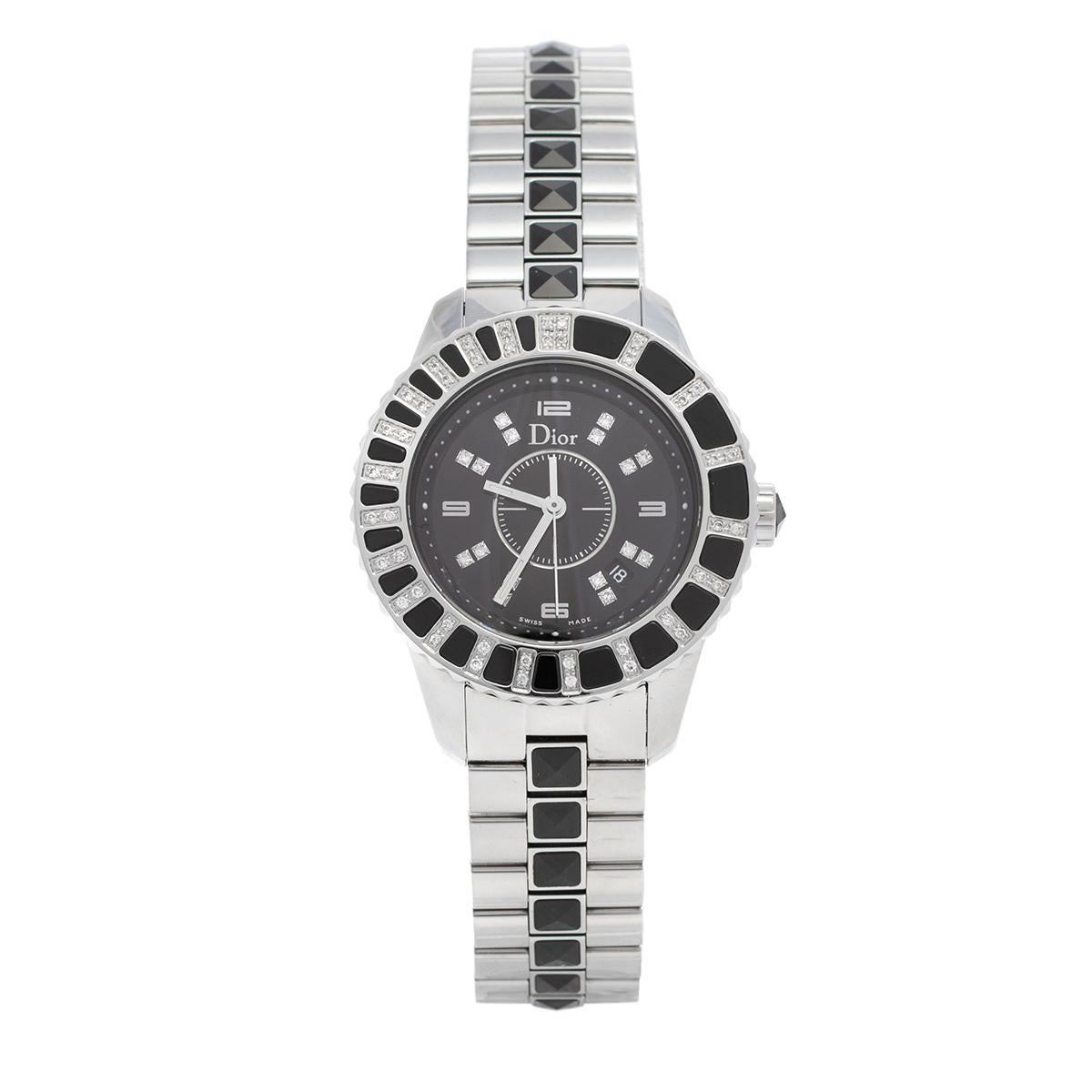 Dior Black Stainless Steel Diamonds Christal Women's Wristwatch 33 mm