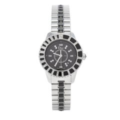 Dior Montre-bracelet Christal en acier inoxydable noir et diamants, pour femme, 33 mm