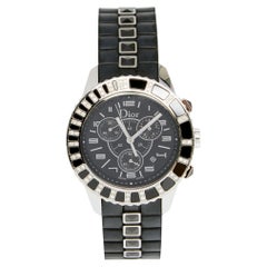 Dior Black Stainless Steel Rubber Diamond Christal Women's Wristwatch 38 mm