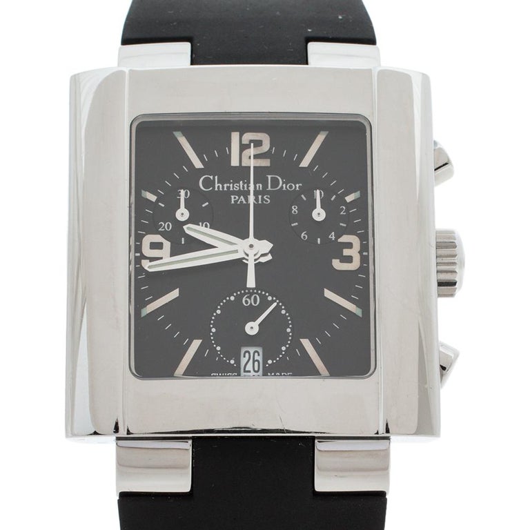 Dior Acier inoxydable noir Caoutchouc Riva D81-100 Montre-bracelet