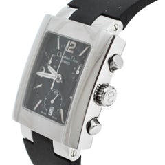 Dior Black Stainless Steel Rubber Riva D81-100 Women's Wristwatch 31 mm