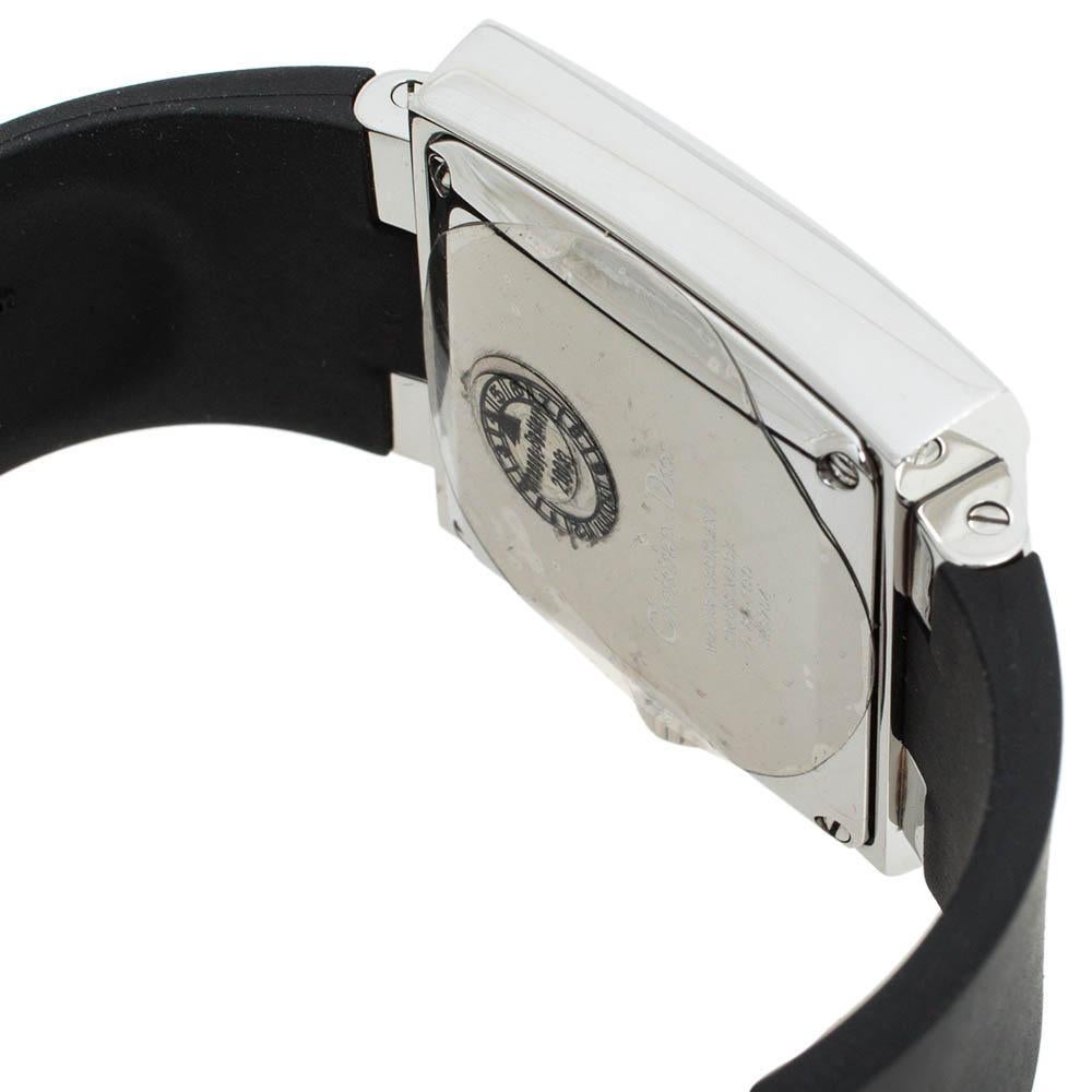 Dior Black Stainless Steel Rubber Riva D81-100 Women's Wristwatch 31 mm In Good Condition In Dubai, Al Qouz 2