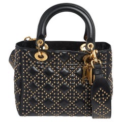 Dior Black Studded Leather Medium Supple Lady Dior Tote