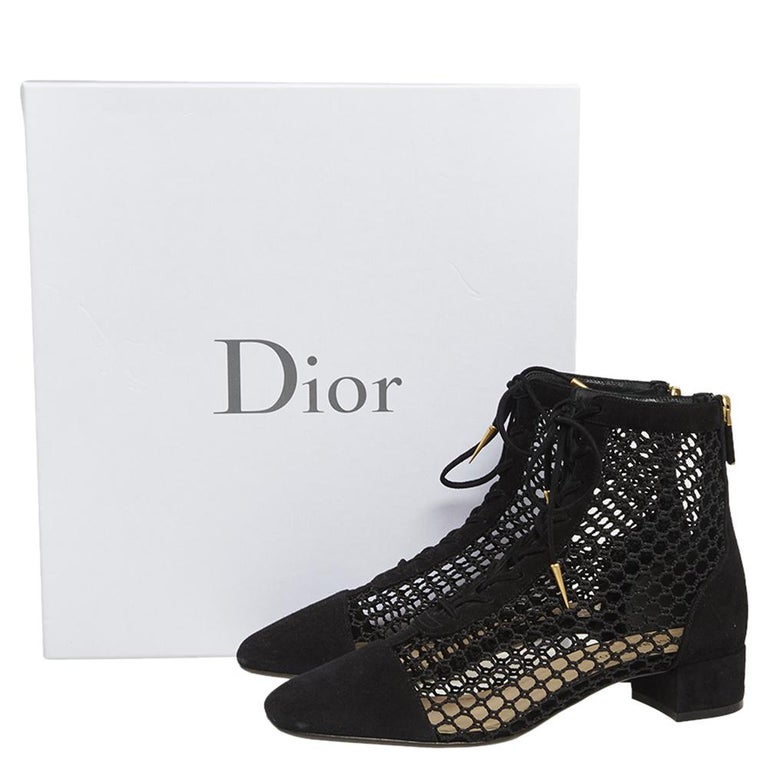 Dior Black Suede and Fishnet Naughtily-D Ankle Boots Size 39 Dior