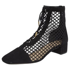 Dior Black Suede and Fishnet Naughtily-D Ankle Boots 37.5