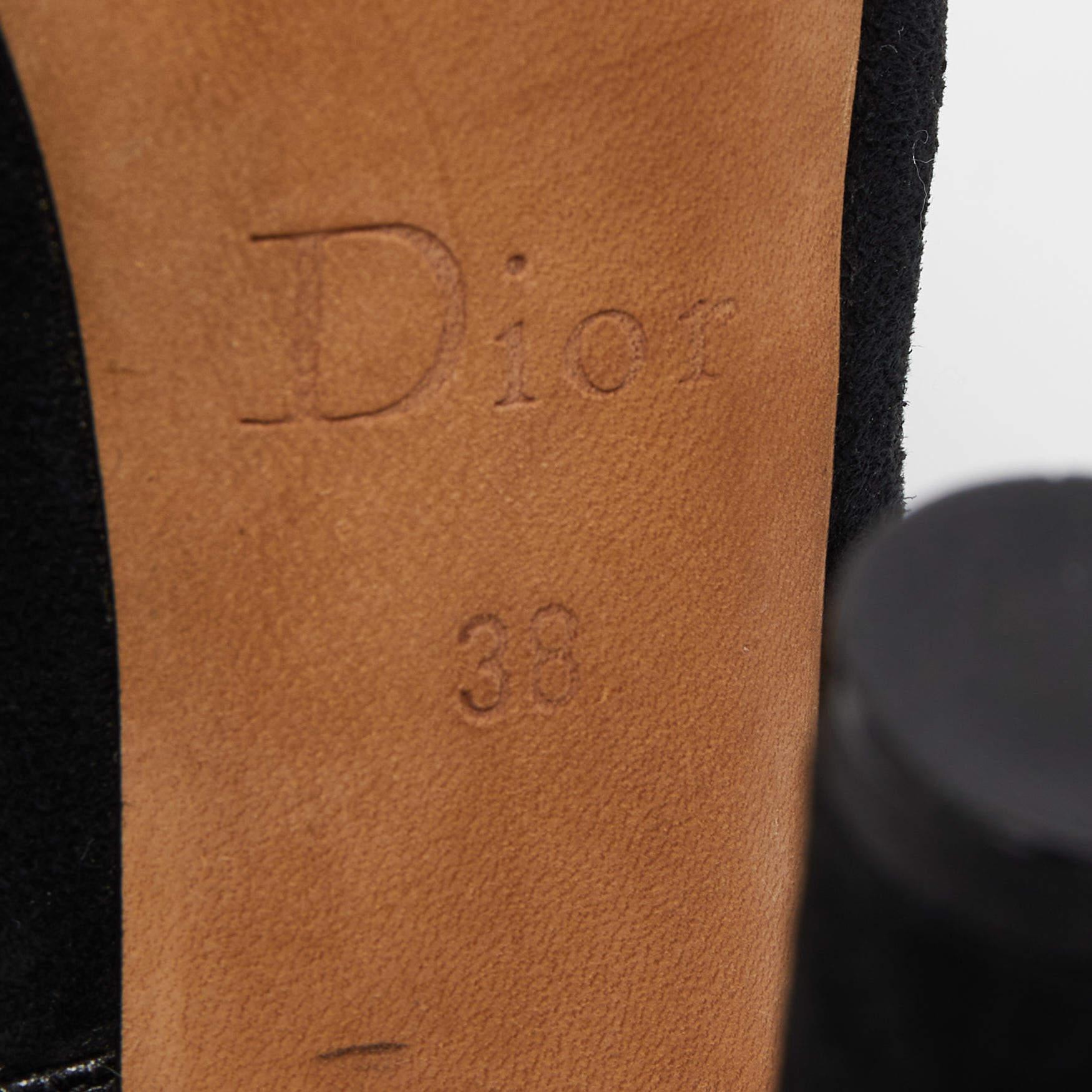 Dior Black Suede and Leather Mary Jane Pumps Size 38 3