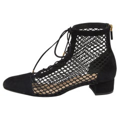 Dior Black Suede and Mesh Naughtily-D Mesh Ankle Boots Size 40