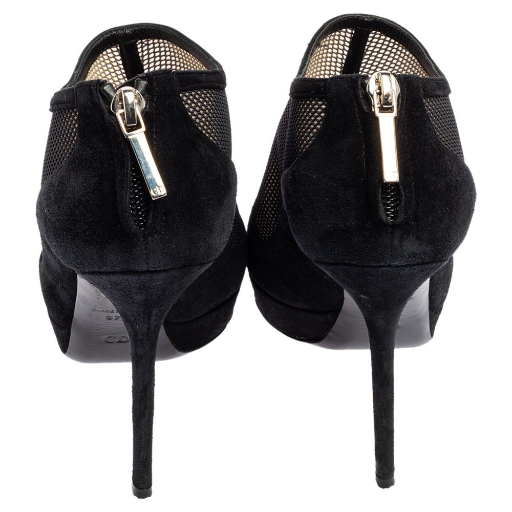 Women's Dior Black Suede And Mesh Peep Toe Platform Booties Size 37.5