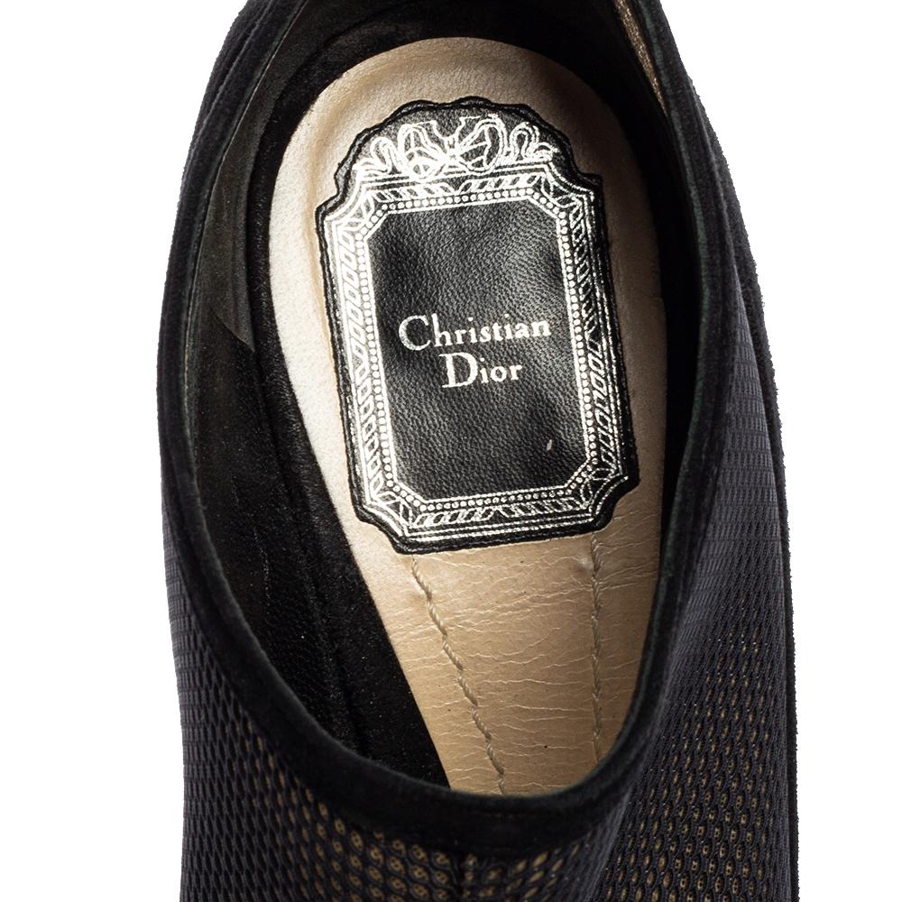 Dior Black Suede And Mesh Peep Toe Platform Booties Size 37.5 1