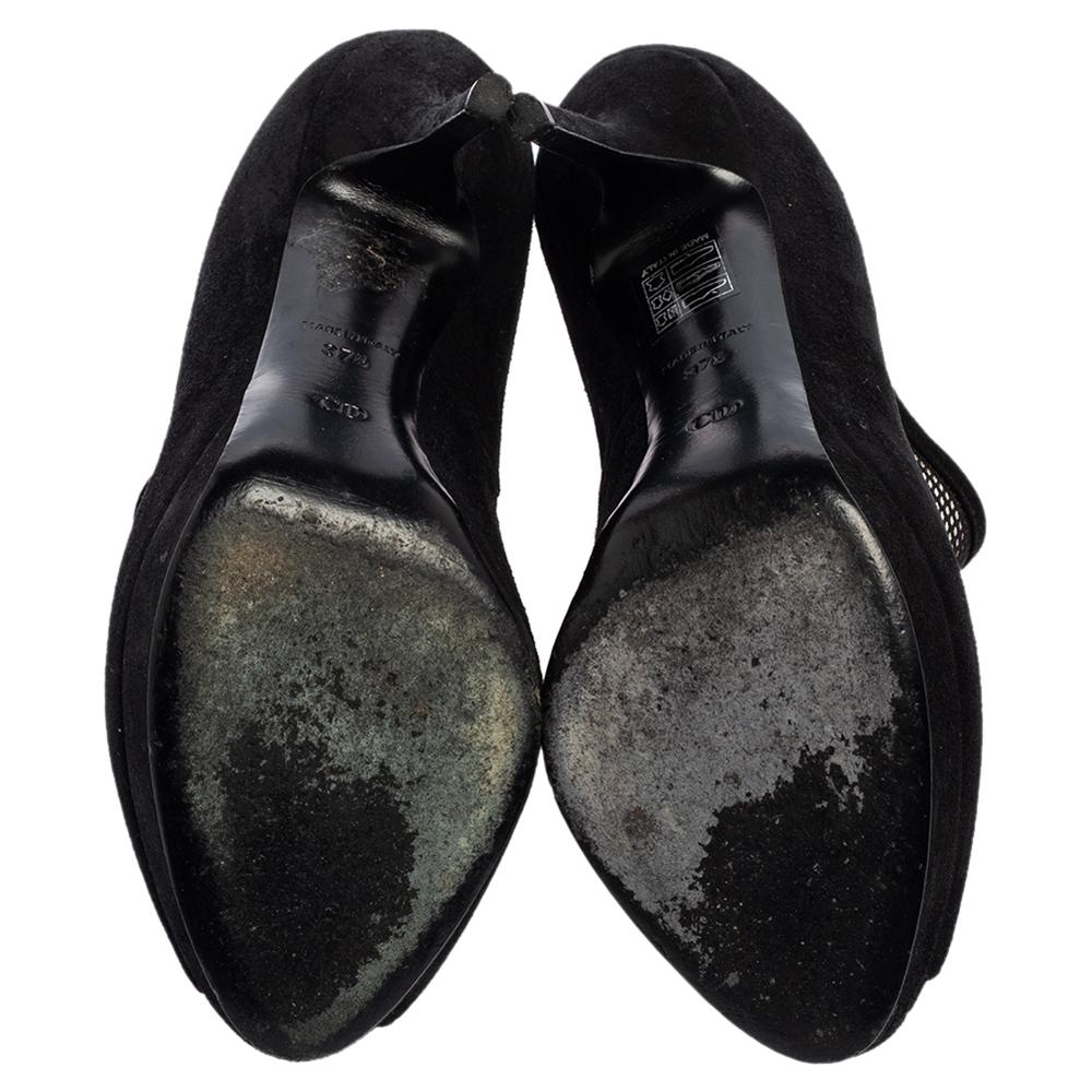 Dior Black Suede And Mesh Peep Toe Platform Booties Size 37.5 2