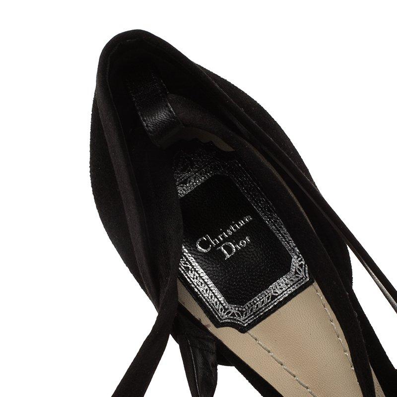 Dior Black Suede and Satin Ankle Wrap Pumps Size 37 3