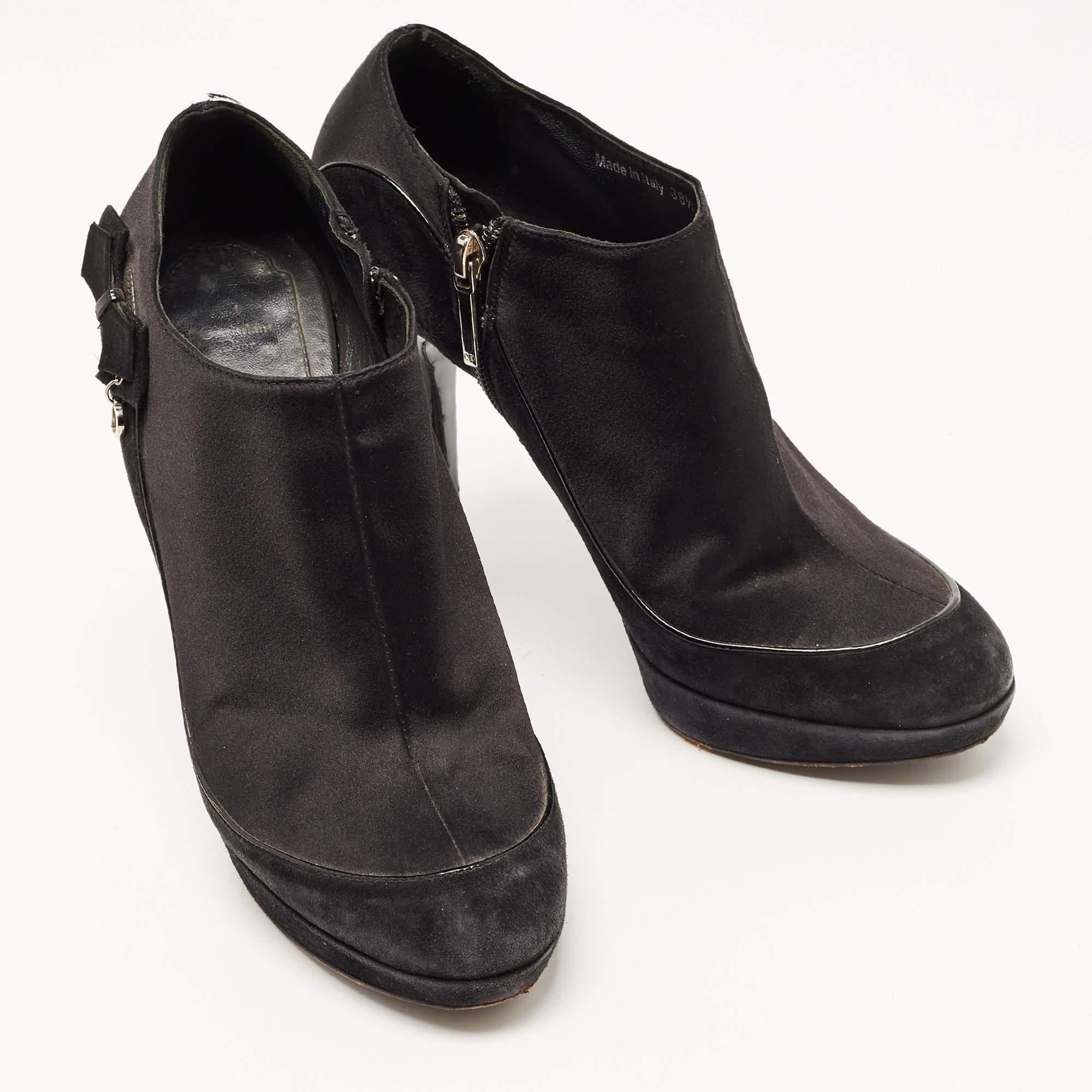 Women's Dior Black Suede and Satin Bow Ankle Booties Size 38.5 For Sale