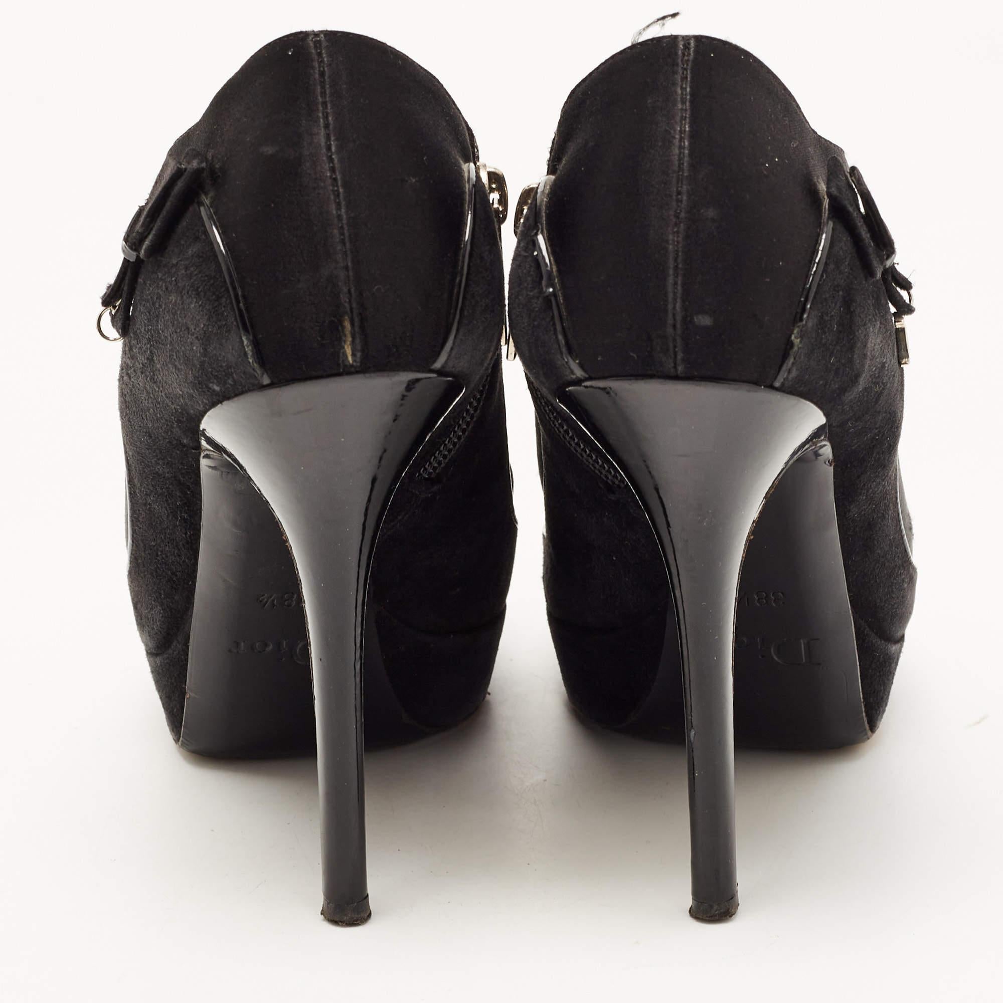 Dior Black Suede and Satin Bow Ankle Booties Size 38.5 For Sale 1