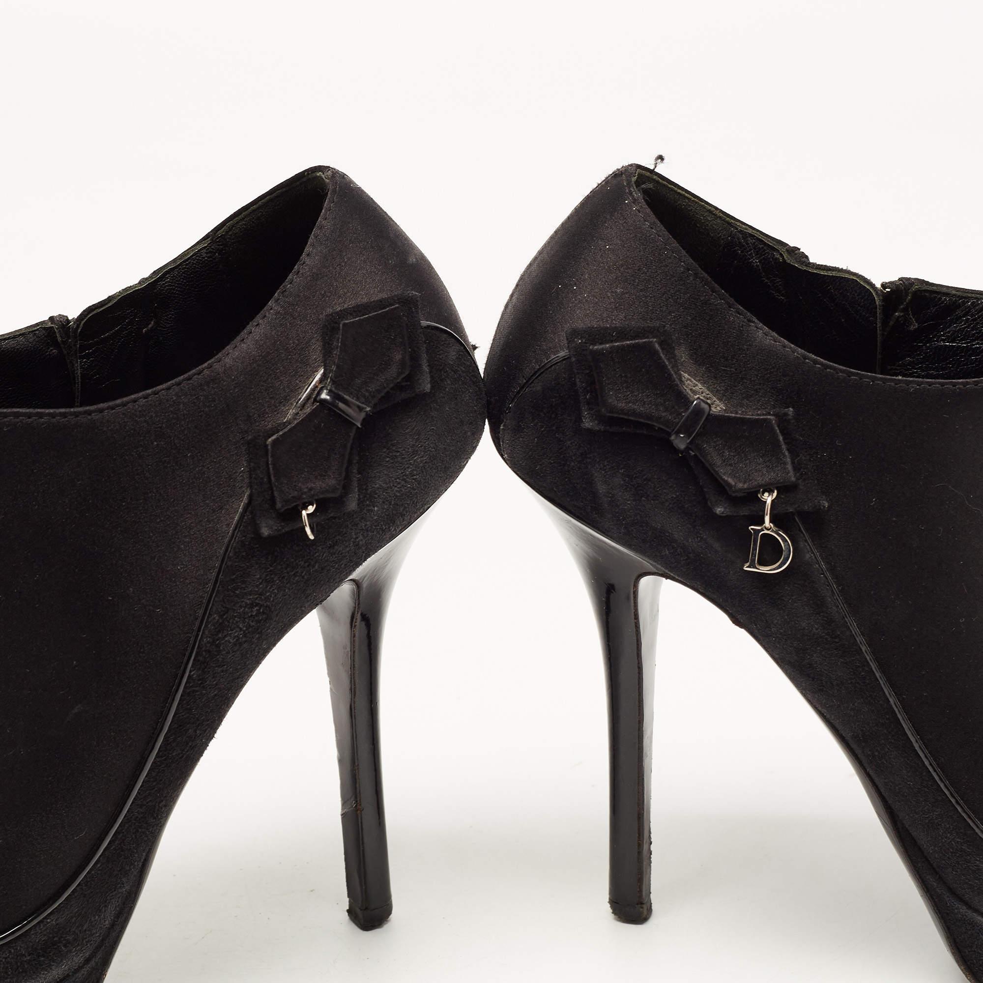 Dior Black Suede and Satin Bow Ankle Booties Size 38.5 For Sale 4