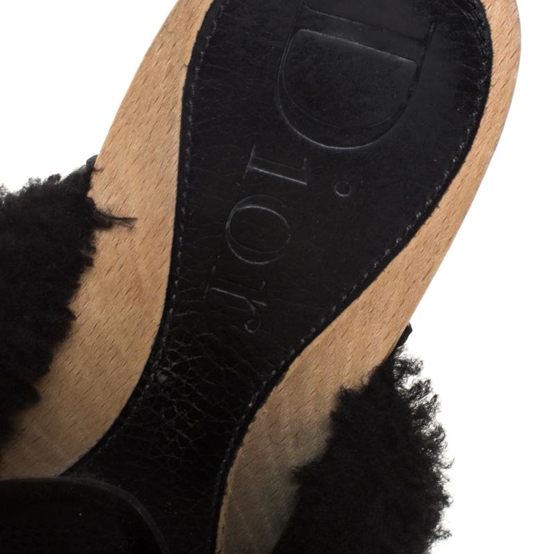 Women's Dior Black Suede and Shearling Logo Buckle Clogs Size 40