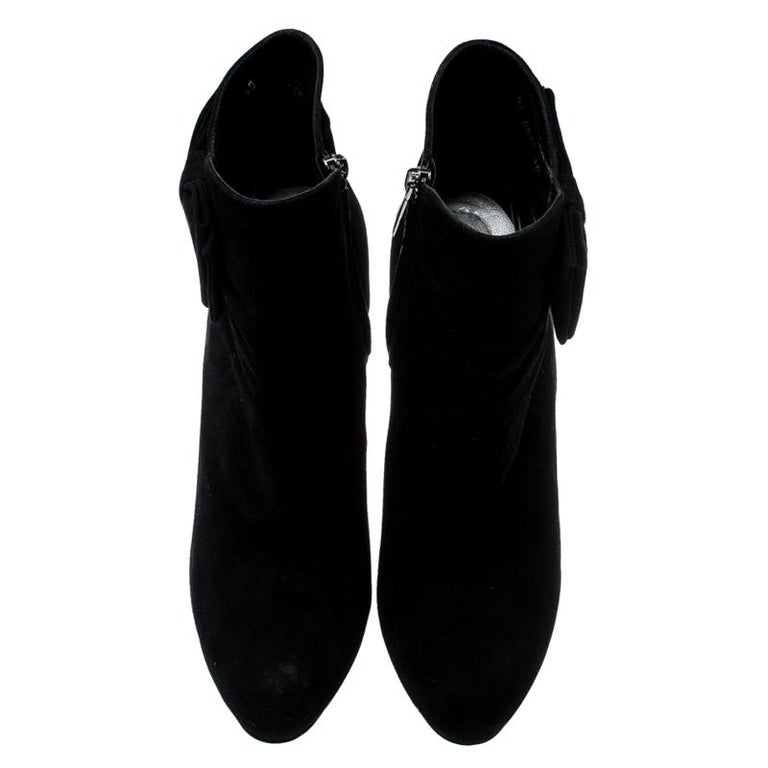 Dior Black Suede Bow Detail Platform Ankle Boots Size 40 For Sale at