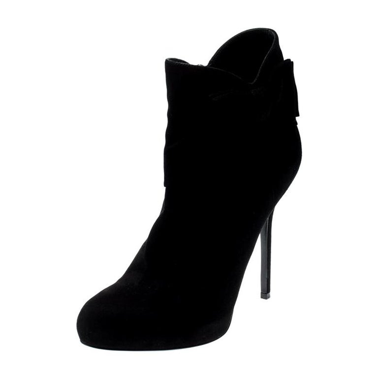 Dior Black Suede Bow Detail Platform Ankle Boots Size 40 For Sale at ...
