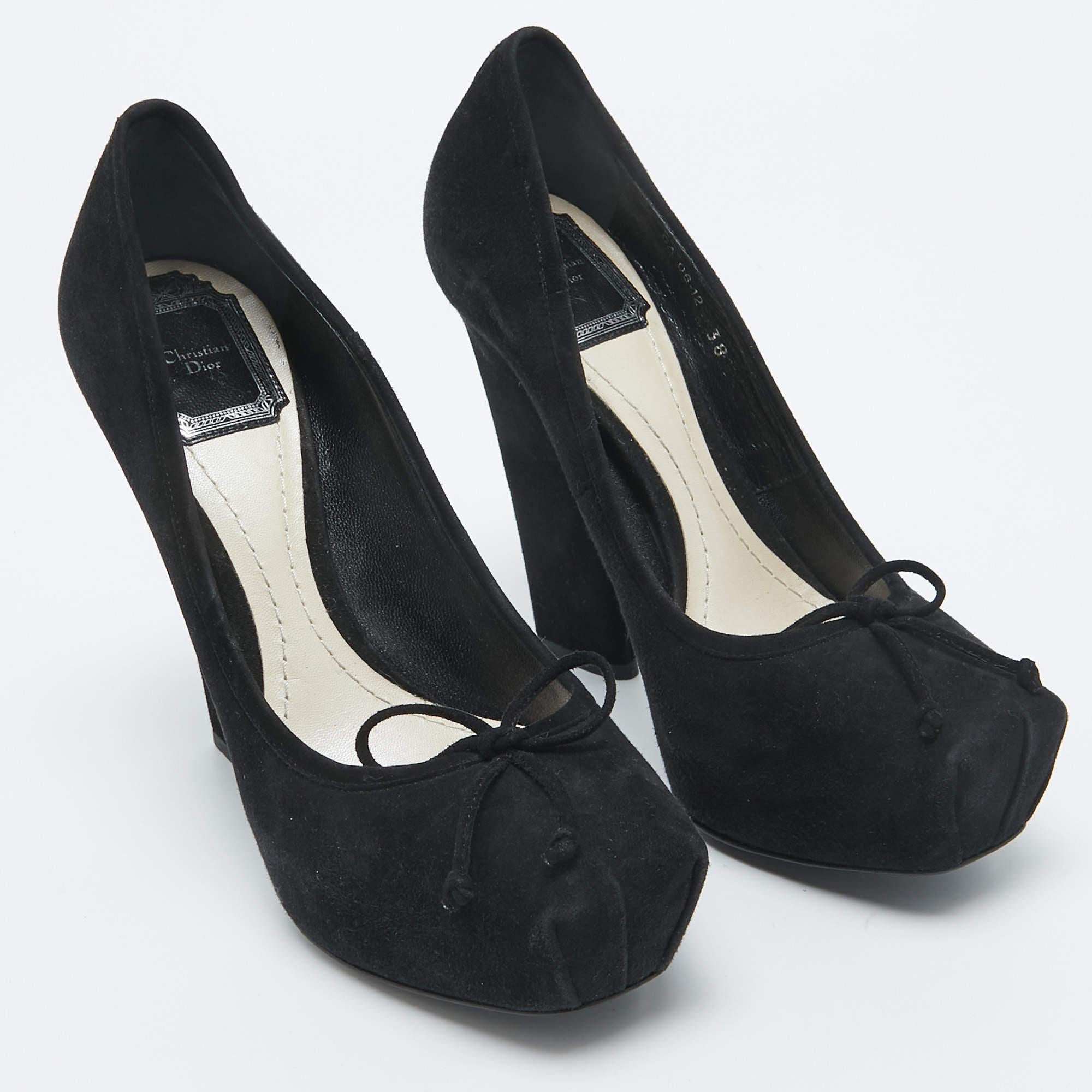 Women's Dior Black Suede Bow Platform Pumps Size 38 For Sale
