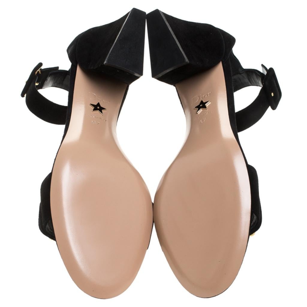 Dior Black Suede C'est Ankle Strap Block Heel Sandals Size 37 In New Condition For Sale In Dubai, Al Qouz 2