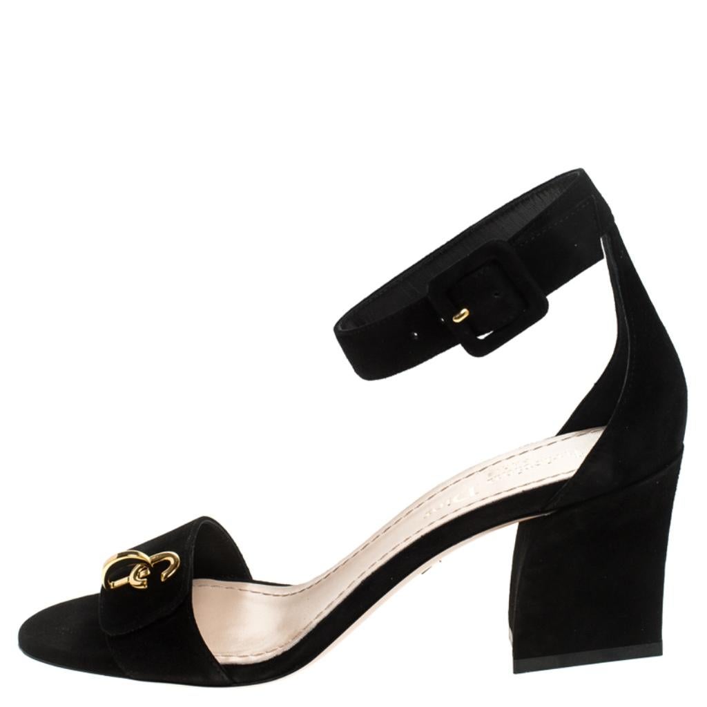 Women's Dior Black Suede C'est Ankle Strap Block Heel Sandals Size 37 For Sale
