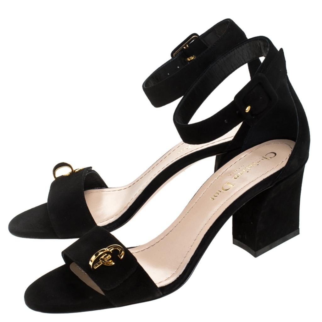 Dior Black Suede C'est Ankle Strap Block Heel Sandals Size 37 For Sale 1