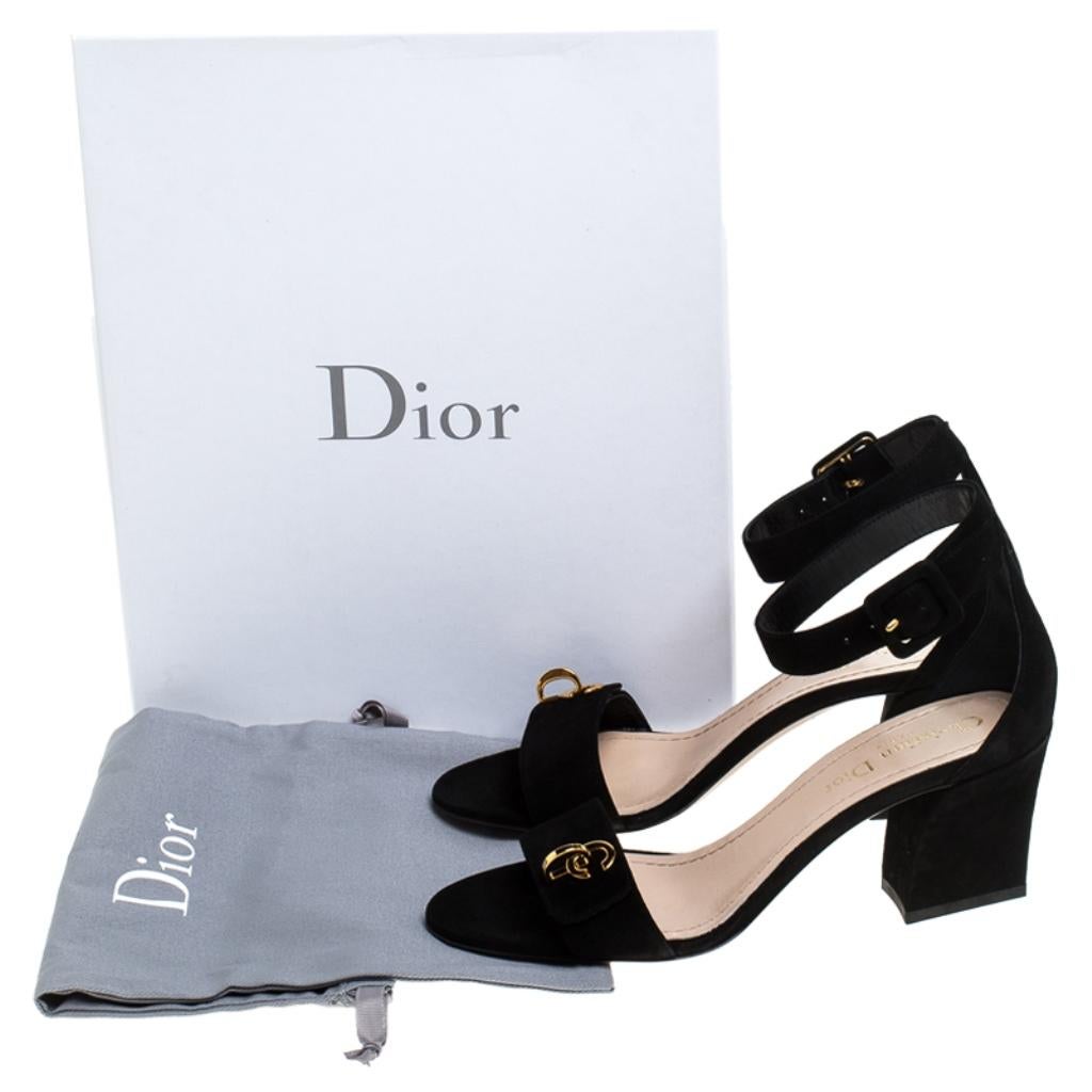 Dior Black Suede C'est Ankle Strap Block Heel Sandals Size 37 For Sale 3