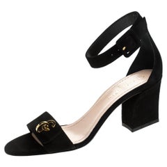 Dior Black Suede C'est Ankle Strap Block Heel Sandals Size 37