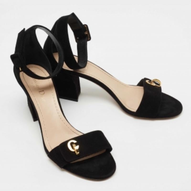Noir Dior Black Suede C'est Ankle Strap Sandals Size 39 en vente