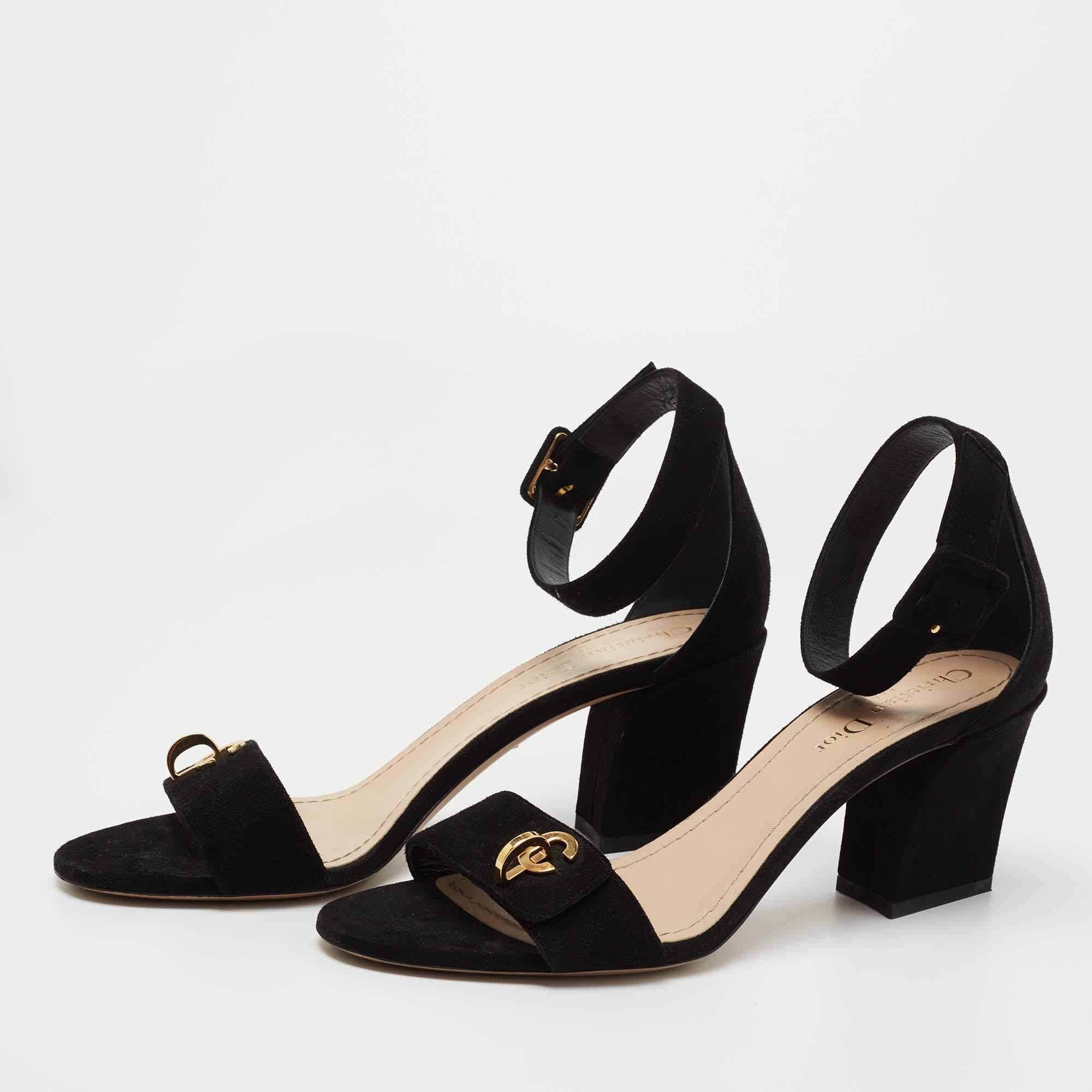 Dior Black Suede C'est Ankle Strap Sandals Size 39 In Good Condition For Sale In Dubai, Al Qouz 2