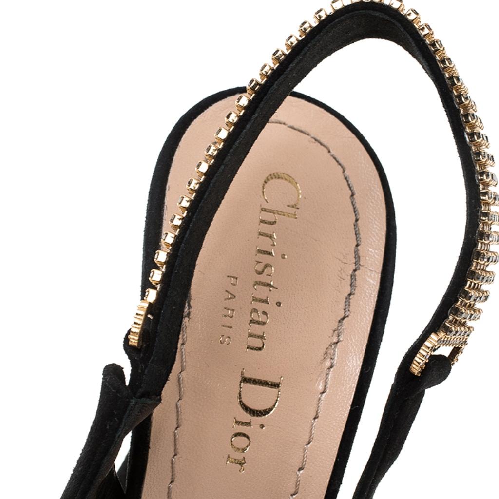 Women's Dior Black Suede Crystal Embellished Slingback Sandals Size 37