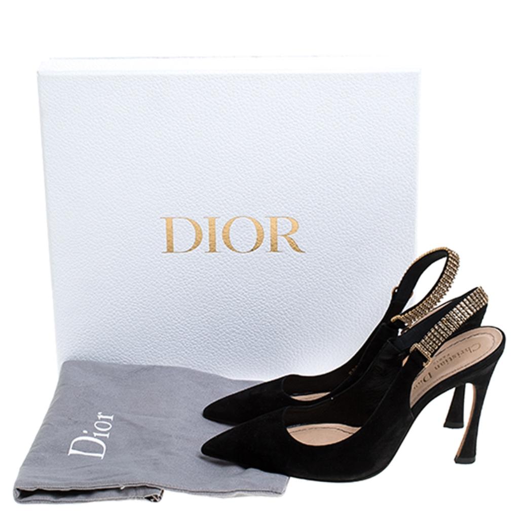 Dior Black Suede Crystal Embellished Slingback Sandals Size 37 1