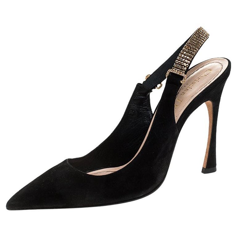 Dior Black Suede Crystal Embellished Slingback Sandals Size 37 at 1stDibs
