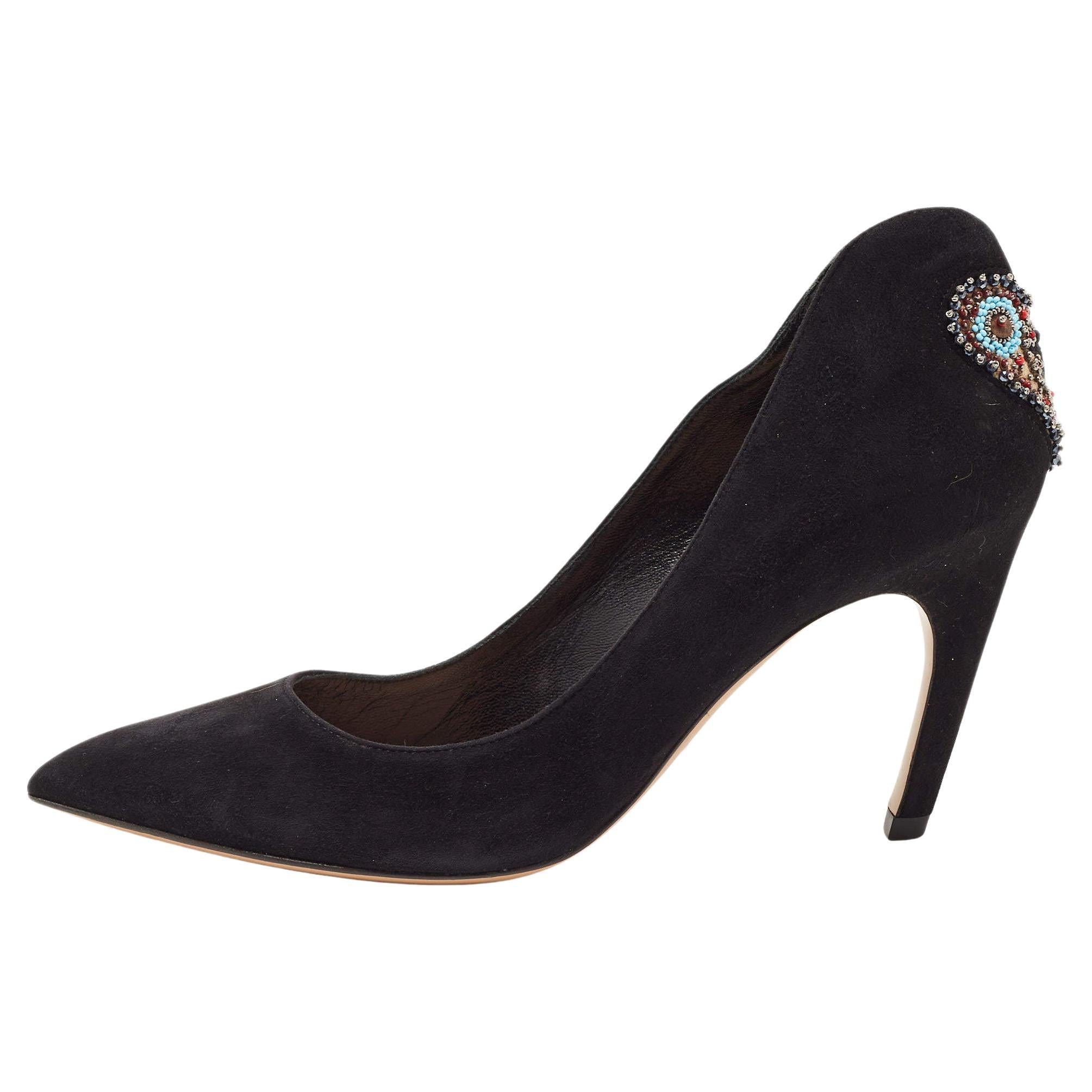Dior Black Suede Embellished Heart Pumps Size 36 For Sale at 1stDibs